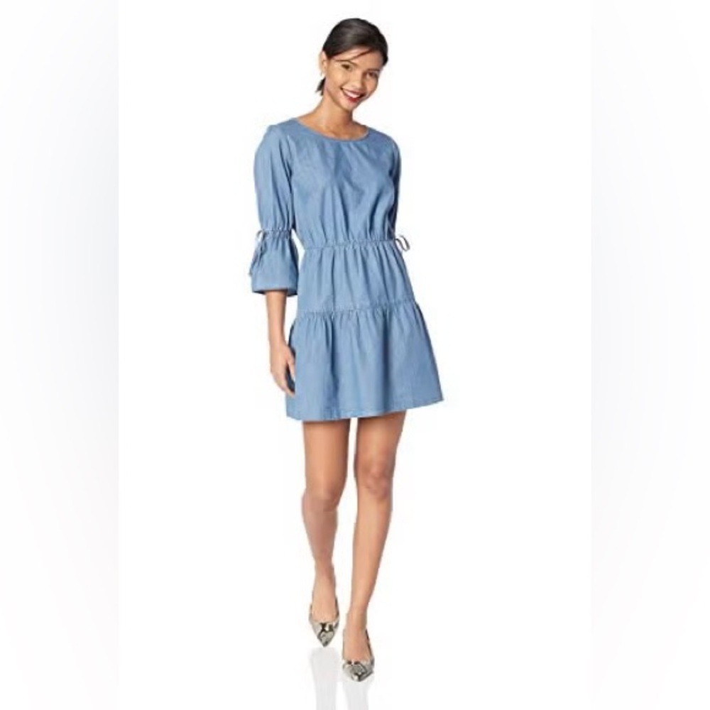 J. Crew Mercantile Long sleeve chambray Tiered dress with bell sleeves Size S